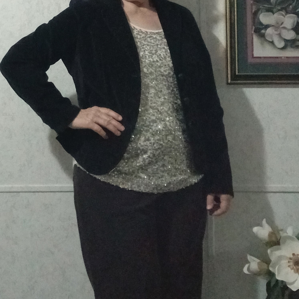 C Est. 1946, Medium, Oatmeal/Ivory & Gold/Silver/Clear Sequins, Spandex Tank Top